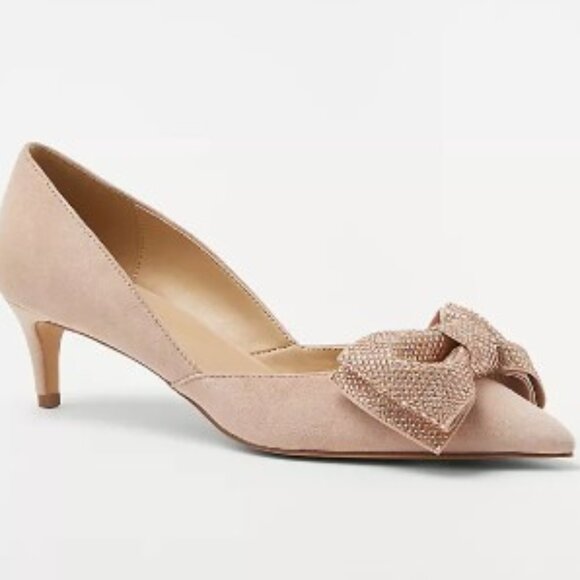 Ann Taylor D'Orsay Suede Crystal Accent Bow Pump, 2 " heels, size 8.5 M - Picture 1 of 8